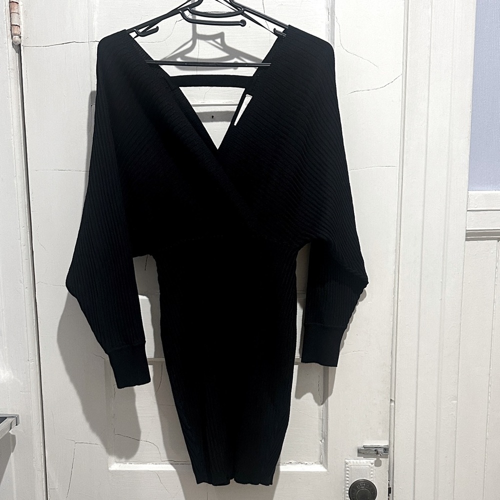 Cute black off-the-shoulder sweater dress